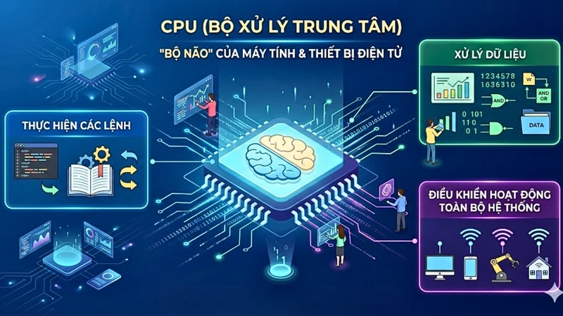 CPU là bộ xử lý trung tâm, xuất hiện trong máy tính, laptop, điện thoại, máy chủ và nhiều thiết bị điện tử khác.