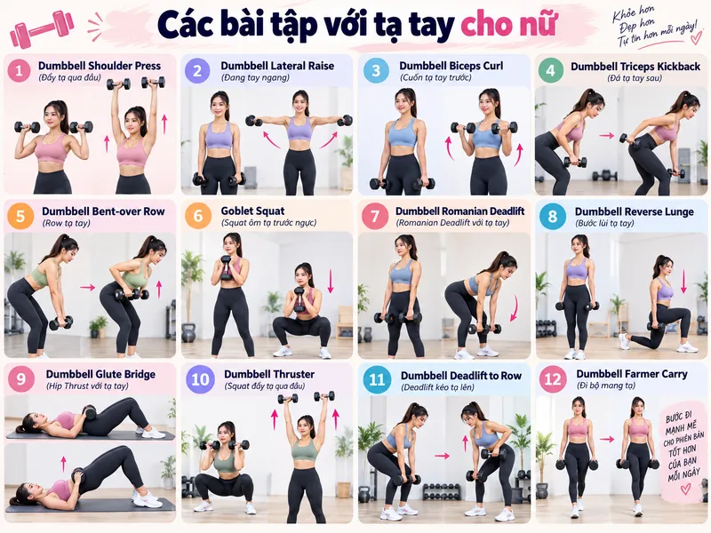 Các bài tập với tạ tay cho nữ giúp vóc dáng săn chắc