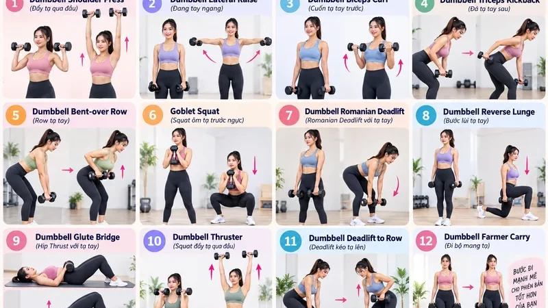 Các bài tập với tạ tay cho nữ: 12 động tác cho dáng săn chắc